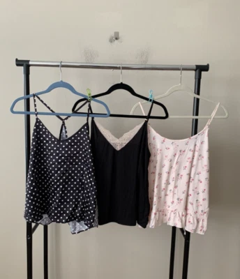 NWT! Lot of 3 Flora Nikrooz Sz L Satin Knit Lace Ruffle Camisole Cami Top Bundle - Изображение 1 из 4