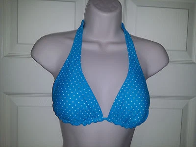 Malibu Dream Girl Women`s Blue Polka Dot Halter Triangle Bikini Swim Top Sz.S - Image 1 of 4