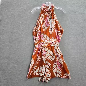 Nicole Miller Women Rompers Medium Orange Tie Dye Tropical Belted Sleeveless NWT - Picture 1 of 12