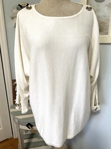 NWT Cable & Gauge SMALL Cream Pullover Sweater Silver Grommets Cutout Sleeves - Picture 1 of 8