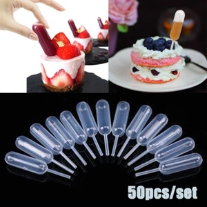 50PC Disposable Squeeze 4ml Transfer Pipettes Dropper For Cupcake Ice Cream Tool - Picture 1 of 15