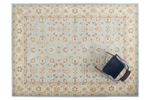 Malika Blue Oriental Oushak Handmade Hand-Tufted 100% Wool Soft Area Rug Carpet - Picture 1 of 9