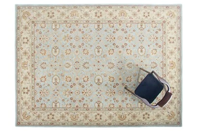 Malika Blue Oriental Oushak Handmade Hand-Tufted 100% Wool Soft Area Rug Carpet - Image 1 of 4