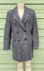New ZARA Woman Grey Blue Checkers Coat Long Sleeve Button Front size S Y276J - Picture 1 of 8
