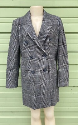 New ZARA Woman Grey Blue Checkers Coat Long Sleeve Button Front size S Y276J - Image 1 of 4
