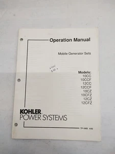 Kohler Mobile Generator Sets Operation Manual Models 10CC - 12CFZ TP-5405 4/92 - Picture 1 of 4