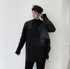 Men's Splicing Stand Collar T-Shirt Loose Long Sleeve Hairstylist Casual Tops