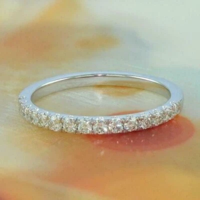 0.50Ct Round Moissanite Half Eternity Ring Wedding Band 14k White Gold Plated - Image 1 of 4