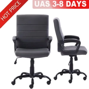 Office Desk Chair Leather Swivel Mid Back Home Ergonomic Computer Task Chairs US - Picture 1 of 6