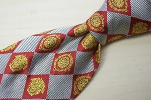 Gianni Versace Silver Cherry Red Plaid Medusa Head Silk Tie Made in Italy - Picture 1 of 6