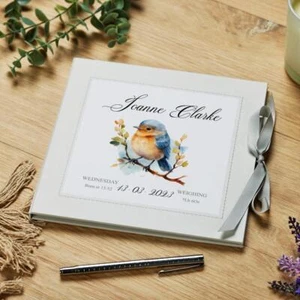 Personalised Baby My First Year Keepsake Record Book With Woodland Robin WID-27 - Picture 1 of 6
