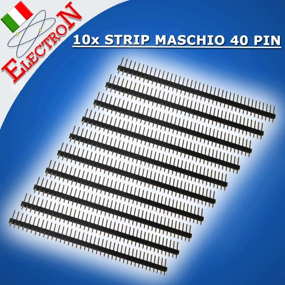 ELECTRON ITALIA N.10 PZ STRIP LINE HEADER MALE 40 PIN MASCHIO PASSO 2,54 MM CONNETTORE ARDUINO