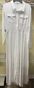 Abito camicia donna bianco senza marchio manica lunga cotone lino taglia X-Large nuovo - Foto 1 di 12