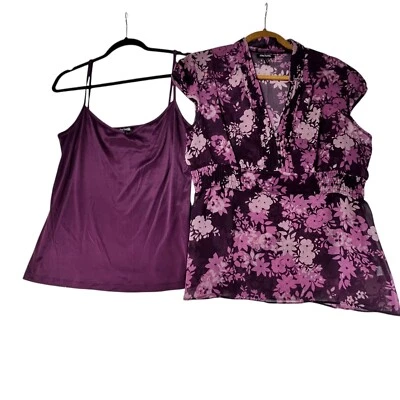 Conjunto Daisy Fuentes Púrpura Floral Transparente Blusa Cintura Smocking Botones Camisola Med Foto 1 de 4