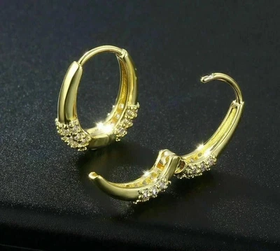 14K Yellow Gold Plated 2Ct Round Cut Lab Created Diamond Women's Hoop Earrings - Image 1 of 2