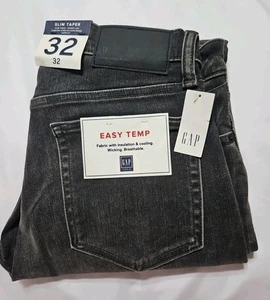 Men's Gap Size 32 X 32 Slim Taper Easy Temp Black Faded Jeans Skinny Leg - Picture 1 of 5
