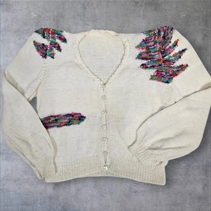 Vintage 70s Avant Garde Cream Retro 1/2 Button Up Cardigan Sweater Medium N50 - Picture 1 of 9
