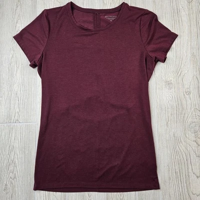 Athleta Burgundy Heathered Short Sleeve Athletic T-Shirt Back Ruched Detail XS - Image 1 of 4