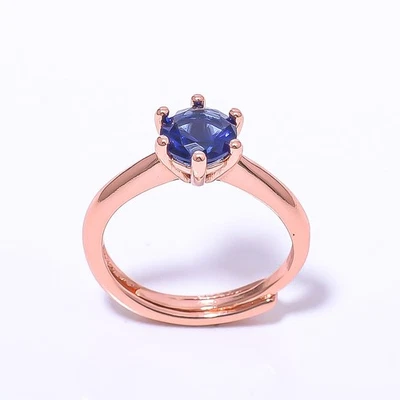 Anillo enchapado en oro rosa diseño antiguo zafiro azul (simulado) ajuste RC7381-4_2 Foto 1 de 4