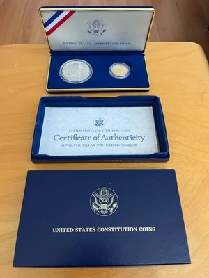 1987 U.S. Constitution Commemorative Gold $5 & Silver $1 Proof Set w/Box & COA - Image 1 of 4
