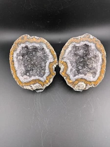 3.75" Coconut Geode Pair Pale Amethyst Crystals Brown Rim Mexico - Picture 1 of 11