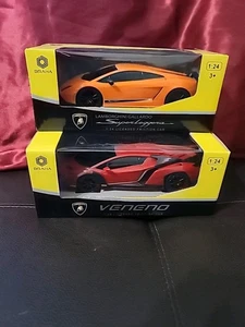 (2) Lamborghini Veneno, Gallarado 1:24 Scale Licensed Red Friction Car - Picture 1 of 4