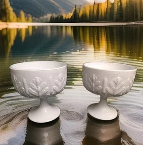 2 White Milk Glass Pedestal Bowl Goblet Footed Flower Vessel FTD 1978 6"H - Picture 1 of 4
