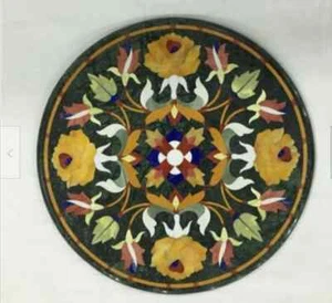 18'' Green round Marble Table Top coffee Corner Inlay lapis Handmade Decor C123 - Picture 1 of 4