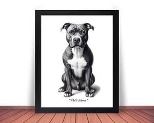Framed & Personalized AMERICAN PIT BULL Photo Picture DOG NAME - 8x10 11x14 (P4) - Picture 1 of 9