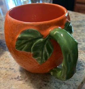 Pair of Orange Figural Ceramic Mugs 16 oz Fruity Drinks Orange Shaped Mugs - Picture 1 of 5