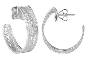 S.Michael Designs Artisan Crafted 1" Inch Silver Filigree Hoop Earring - Picture 1 of 3