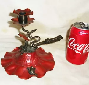 ANTIQUE BRADLEY & HUBBARD HAMMERED COPPER PEWTER FROG LILY PAD SNAKE CANDLESTICK - Picture 1 of 13