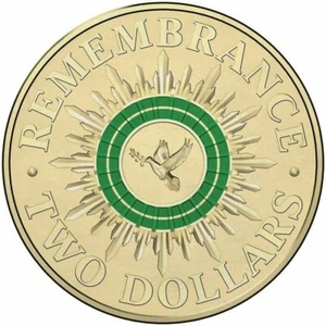 Remembrance Day 2014 Green Dove Coloured Coin Australia $2 Rare Two Dollar CIRC - Bild 1 von 11