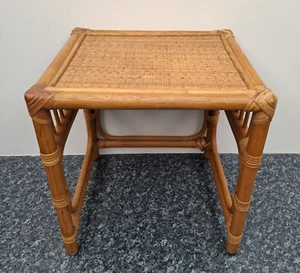Vintage Bamboo Side Table Rectangular Woven Wicker Rattan Plant Stand Tiki Boho - Picture 1 of 22