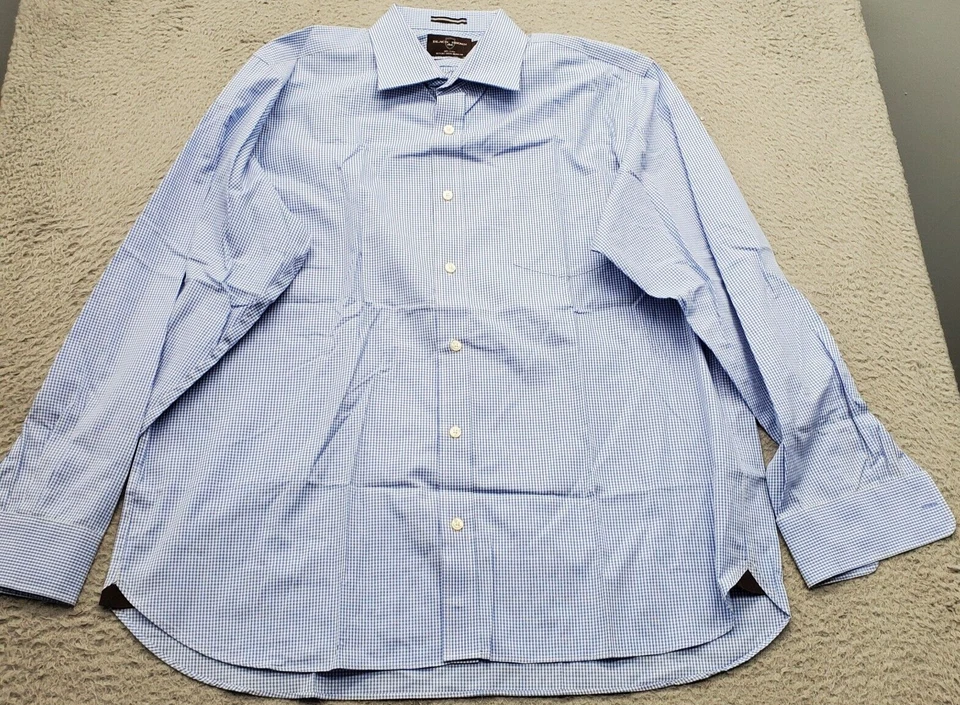 Black Brown 1826 Dress Shirt Mens 17.5 Blue Gingham Classic Non Iron Button Down - Image 1 of 4