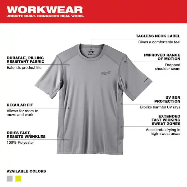 Milwaukee 414G-2X Workskin Lightweight Short Sleeve Performance Shirt Gray 2X