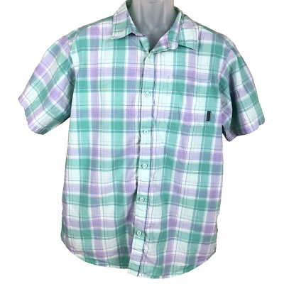 Camisa Columbia Sportswear Para Hombres L Verde Púrpura A Cuadros Abotonada Algodón Informal Foto 1 de 4