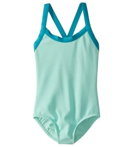 Splendid Girls Color Blocked Ribbed One Piece Swimsuit sz 8 Aqua - Picture 1 of 2