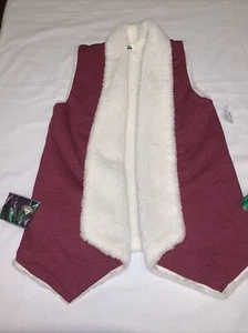 Mudd Sherpa Lined Burgundy-Ivory Sz 16 Warm Winter Faux Fur Cardigan Vest Youth - Picture 1 of 11