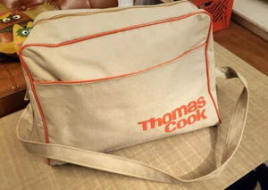 Vintage Tan Orange Thomas Cook Travel Airline Canvas Bag 16" X 12" X 5" w/ Strap - Picture 1 of 9