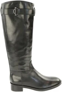 BOTAS TORY BURCH SIENNA NEGRAS GALEÓN CUERO DORADO HEBILLA ALTA CON CREMALLERA 9.5 - Imagen 1 de 12