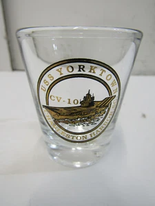 OLD BARWARE SHOT GLASS CHARLESTON S.C. U.S.S. YORKTOWN 2 1/2" SOUVENIR MAN CAVE - Picture 1 of 1