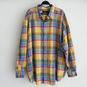 Polo Ralph Lauren Shirt Mens 5X Big Yellow Blue Plaid Oxford Button Up Preppy - Picture 1 of 11