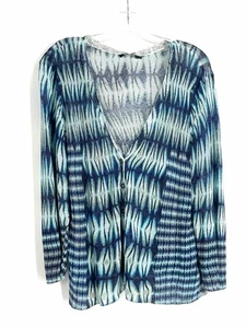 Nic + Zoe Size 1X Navy/Turq Print Knit PLUS Cardigan-Plus - Picture 1 of 3