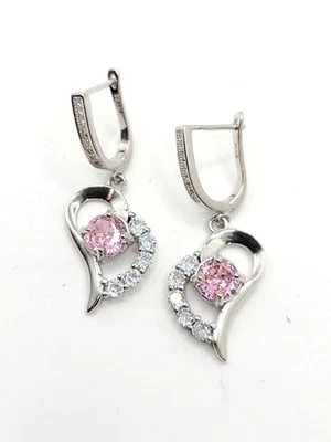 925 Пробы двойной розовый сердце серьги заявление капли серьги - Изображение 1 из 4