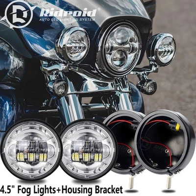 4.5" LED Auxiliary Spot Fog Passing Lights & Housing Bucket For Harley Motorbike Foto 1 de 4
