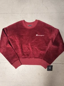 Champion Cropped Corduroy Sweatshirt Womens Medium Embroidered Logo Red BNWT - Picture 1 of 7