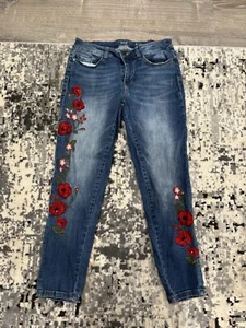 Ana Women's Size 6 Jeans Jegging Ankle Blue Denim Floral Embroidered Stretch - Picture 1 of 7