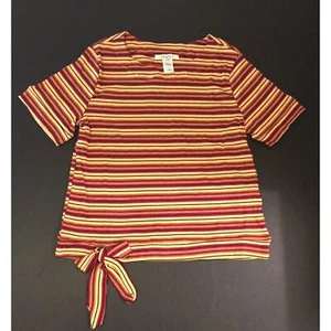 Jewel Womens Top New Red Striped Neck Retro Short Sleeve Top Size L - Picture 1 of 7