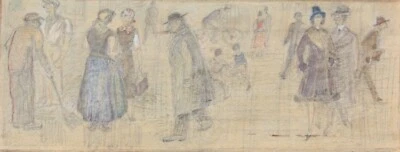 Fritz Arlt (1887-1966), aquarellierte Zeichnung, Passanten auf der Straße - Bild 1 von 4